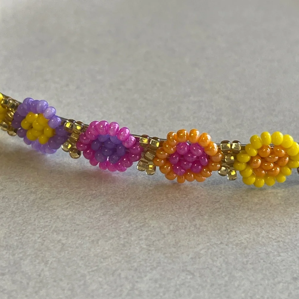 Beaded Floral Headband in Yellow, Pink & Purple